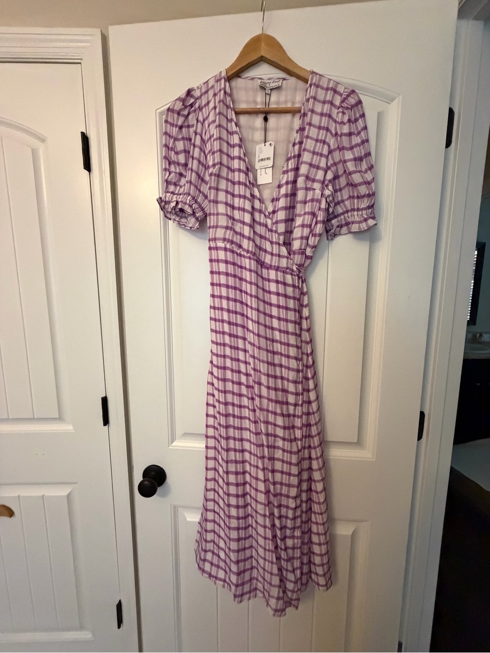 NWT Purple Checked Wrap-Style Dress